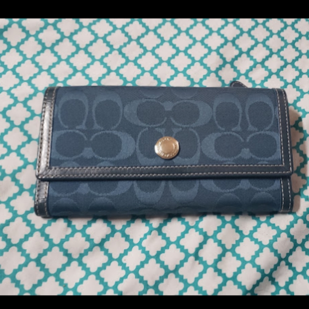 Signature denim coach wallet.